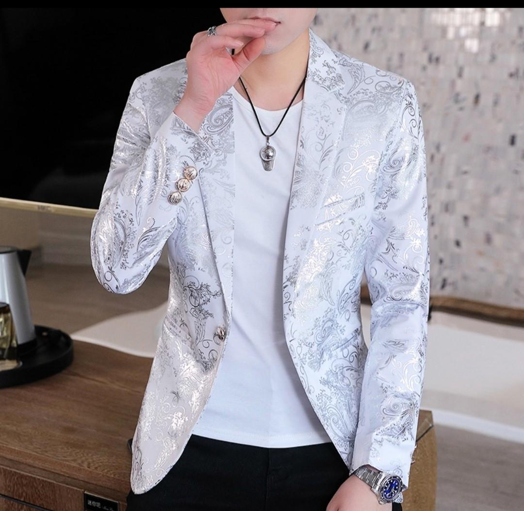 White and gold blazer mens store