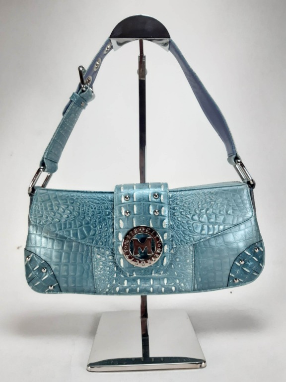 metrocity shoulder bag authentic (metallic croc skin aqua blue), Luxury ...