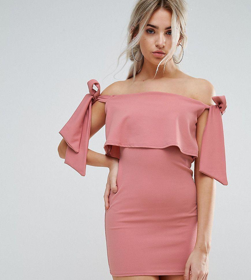 Missguided Bardot Frill Bodycon Dress Pink XS