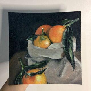 Oranges Still Life Gouache on Canvas