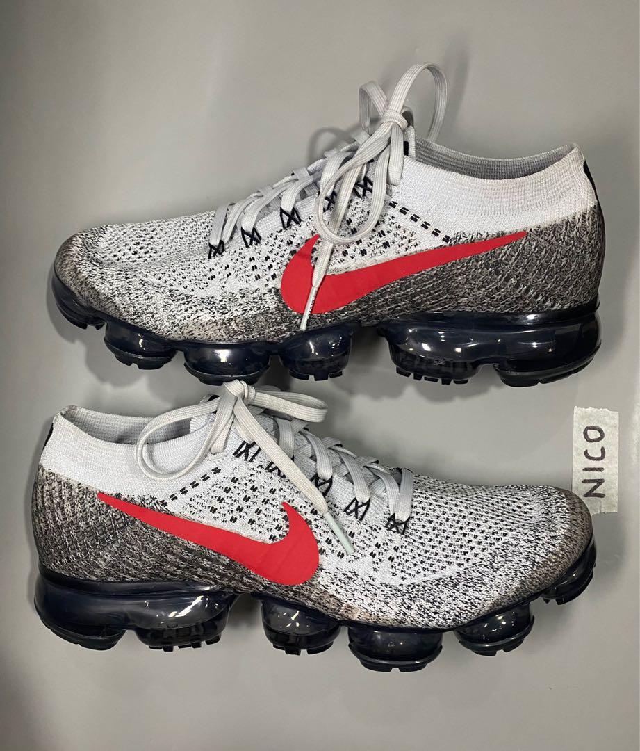 Nike air vapormax flyknit pure platinum/university red sale men's shoe
