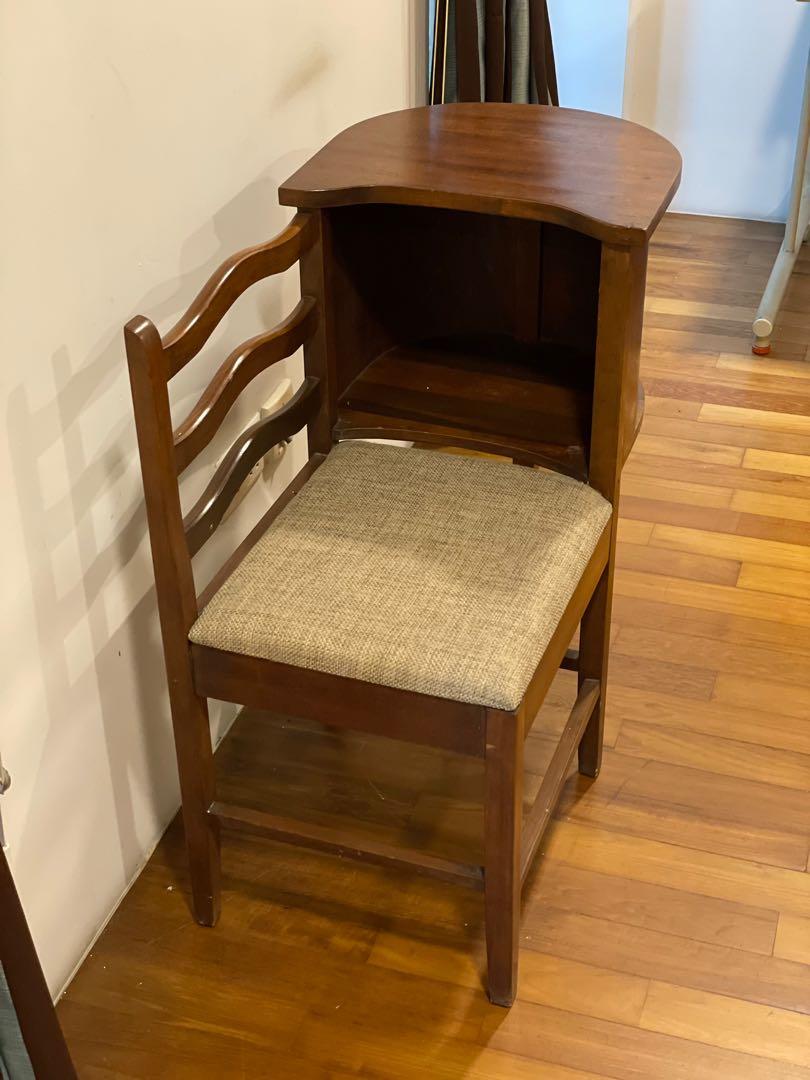 Retro Wooden Chair with attached Side table. Furniture Home