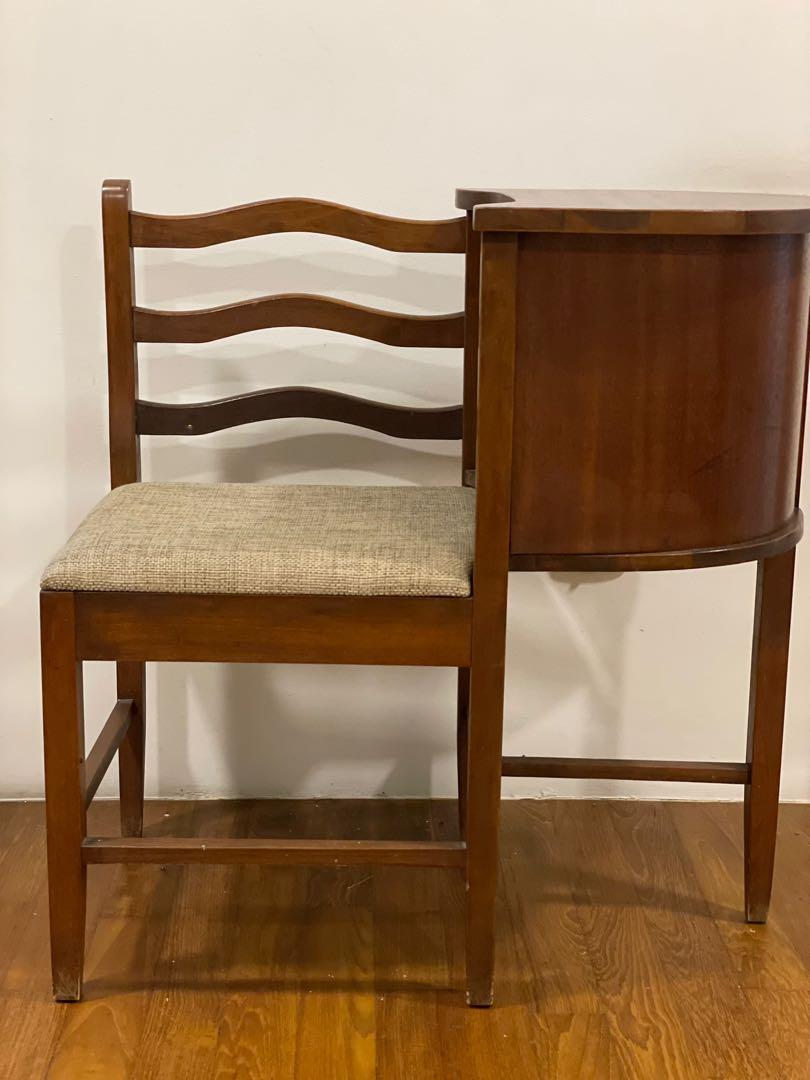 Retro Wooden Chair with attached Side table., Furniture & Home Living