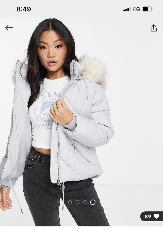 Topshop padded jacket with faux fur hood