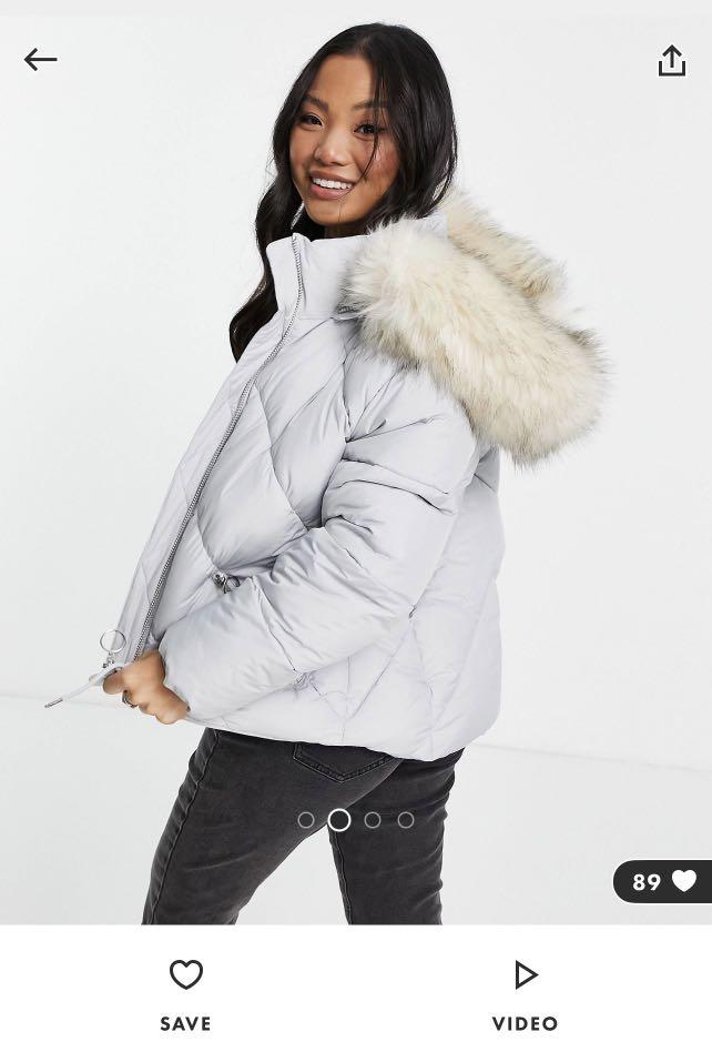 Puffer jacket with fur hood topshop hot sale
