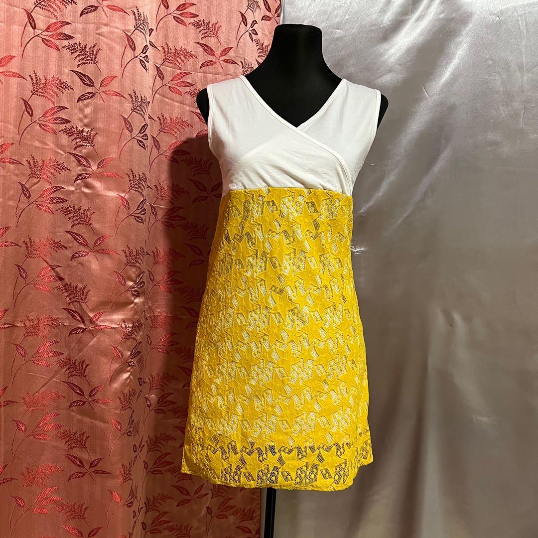 White top yellow bottom dress hot sale