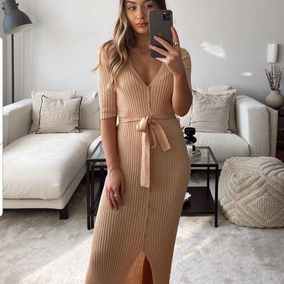 ZARA belted knit dress, Fesyen Wanita 