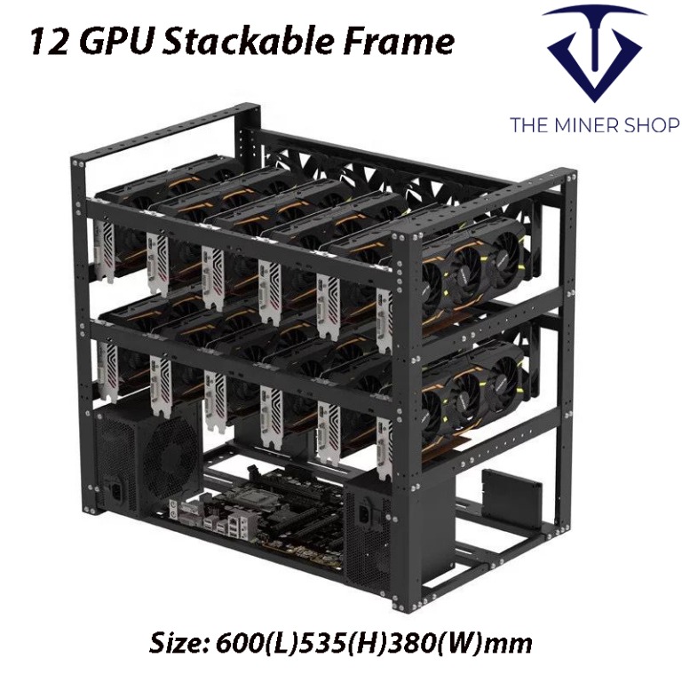 12 GPU Stackable Mining Frame Dual PSU Slot, Computers & Tech, Desktops ...