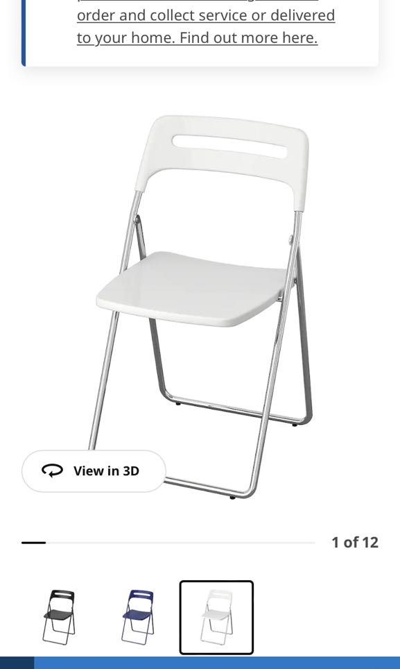 Left 3 x IKEA NISSE Folding chair (White), Furniture & Home Living