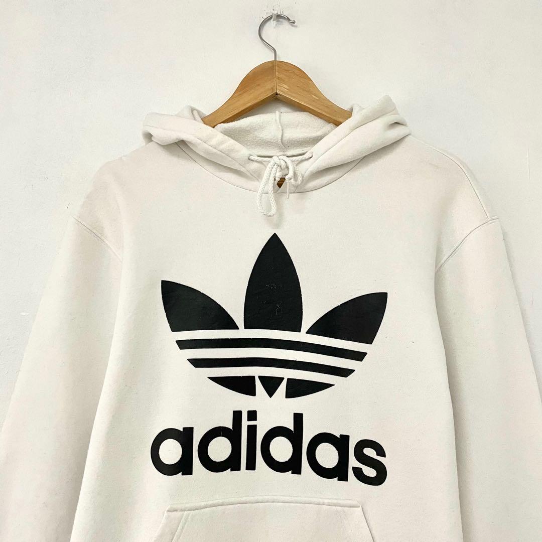 Adidas trefoil sale white hoodie