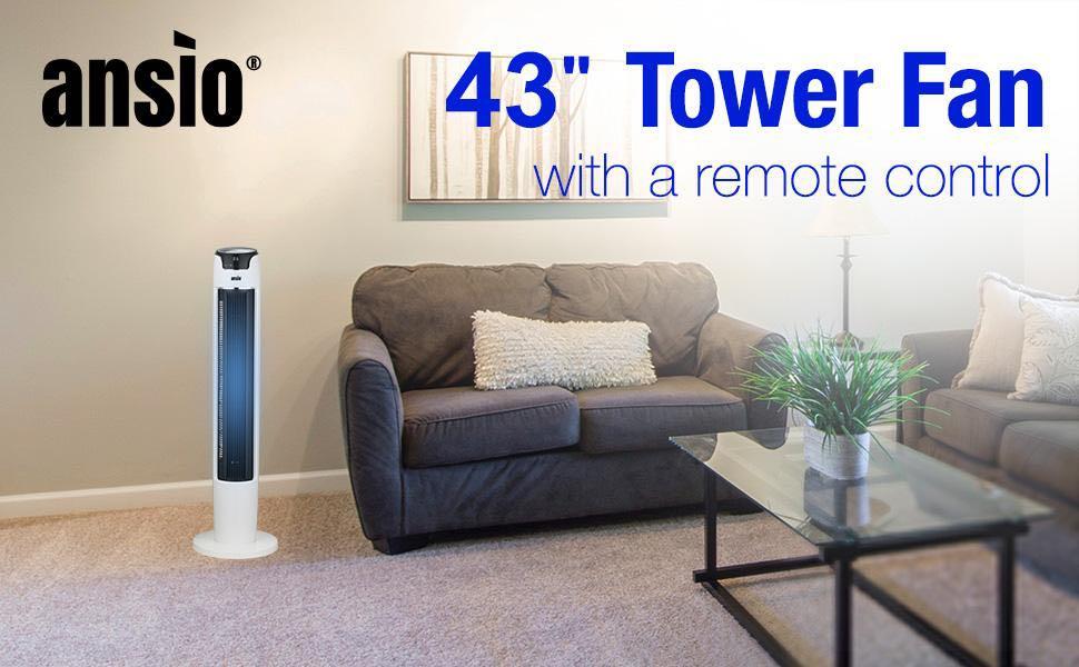 ANSIO Tower Fan 43inch with Remote For Home and Office, 12 Hour Timer