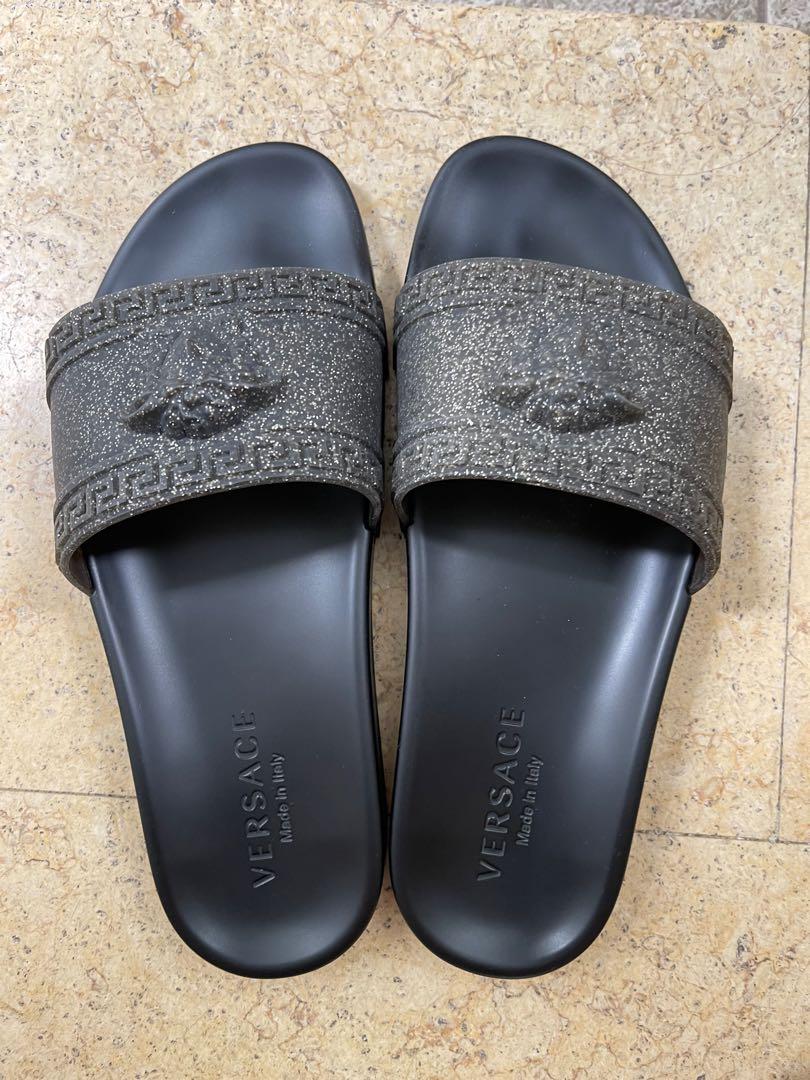 Versace glitter sale slides