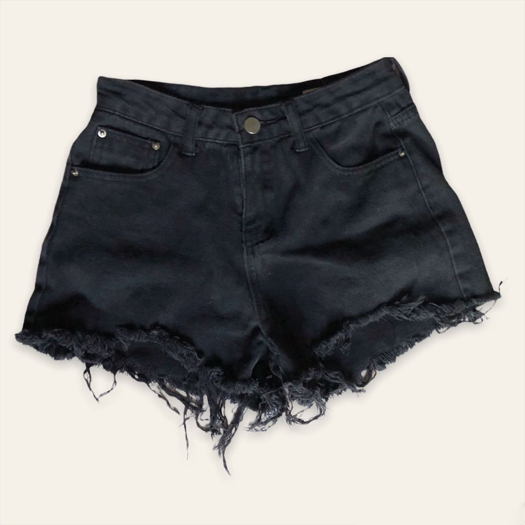Black Denim High waist Shorts Ripped 