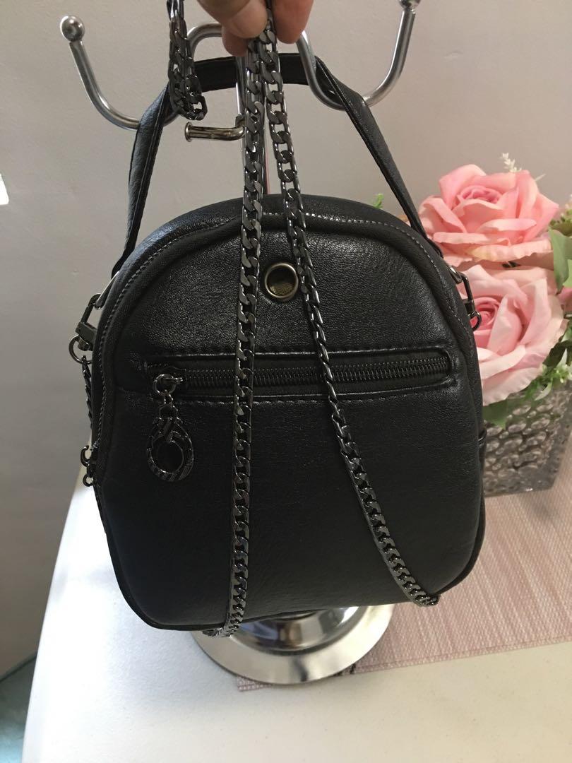 Black leather small sling chain bag, Women's Fashion, Bags & Wallets