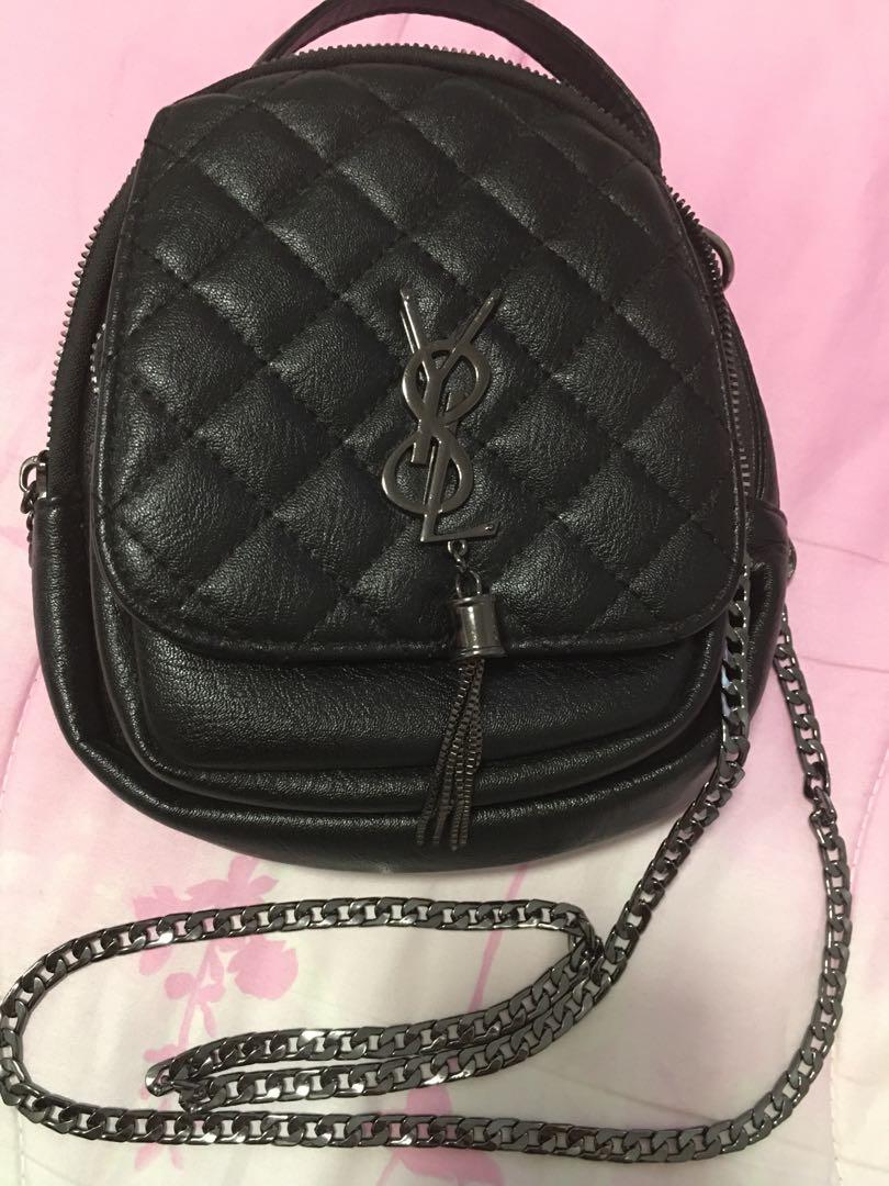 Black leather small sling chain bag, Women's Fashion, Bags & Wallets