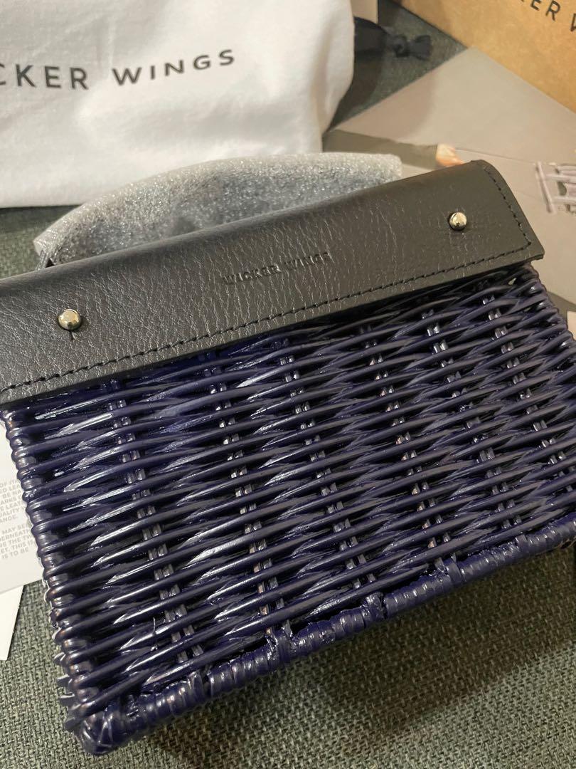 BNIB Wicker Wings Mini Kuai navy rattan and black leather bag