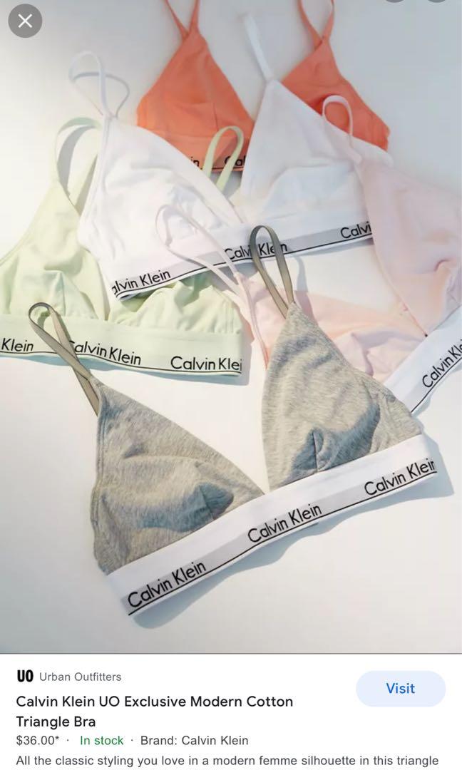 bnwt uo calvin klein modern cotton grey triangle bra/bralette, Women's  Fashion, New Undergarments & Loungewear on Carousell