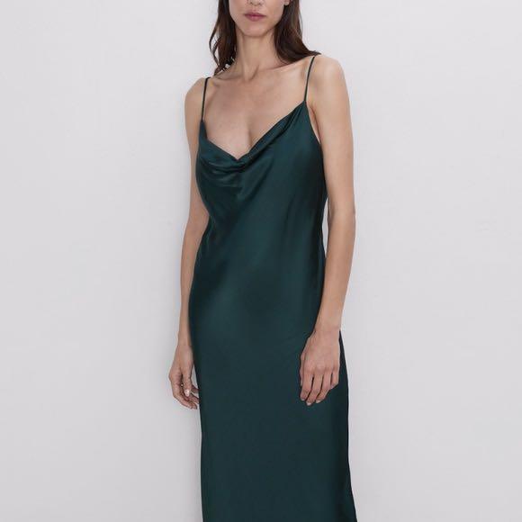 BNWT Zara Dark Forest Green Slip Dress 