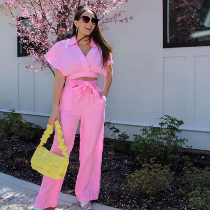 Zara pink linen set clearance