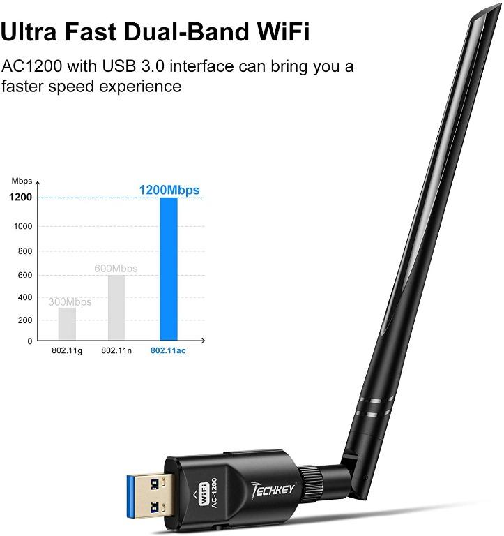 [C7366] USB WiFi Dongle 1200Mbps Techkey USB 3.0 WiFi Adapter 802.11 ac ...