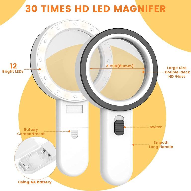 Large 14 Led Handheld Magnifying Glass With Light -5X Lens - Best Jumbo  Size Illuminated Reading Magnifier For Books, Newspapers, Maps, Coins,  Jewelry, Hobbies, Crafts 