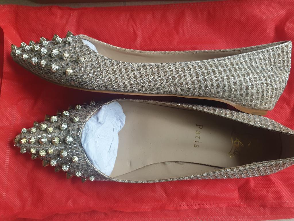 Christian Louboutin Spikyshell Nude Gold Flats