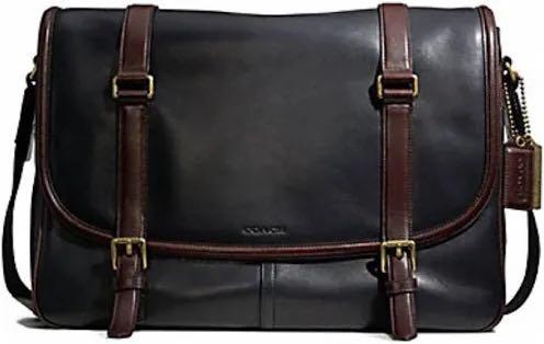 Coach Men s Bleecker Courier Bag in Harness Leather Black Mahogany