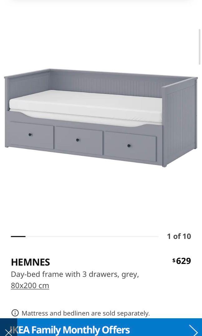Grey IKEA day bed with one mattress, Furniture & Home Living, Furniture