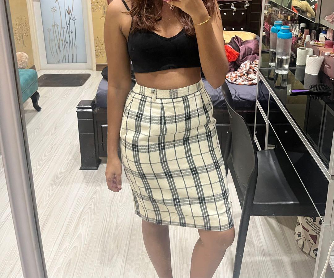 Formal checkered skirt sales