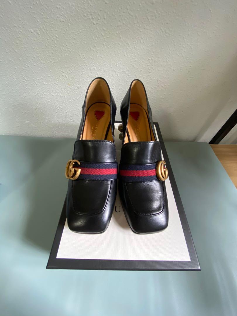Gucci leather mid heel loafer new arrivals