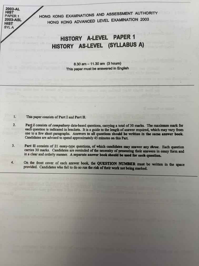 History A Level past paper 20032010, 興趣及遊戲, 書本 & 文具, 教科書 Carousell