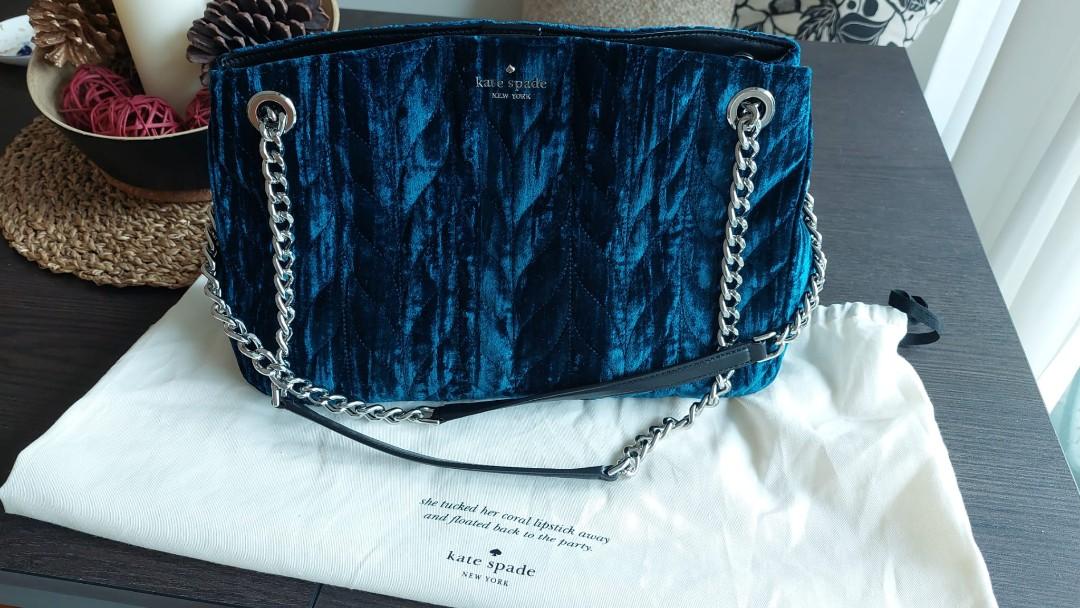 Kate spade blue velvet backpack on sale