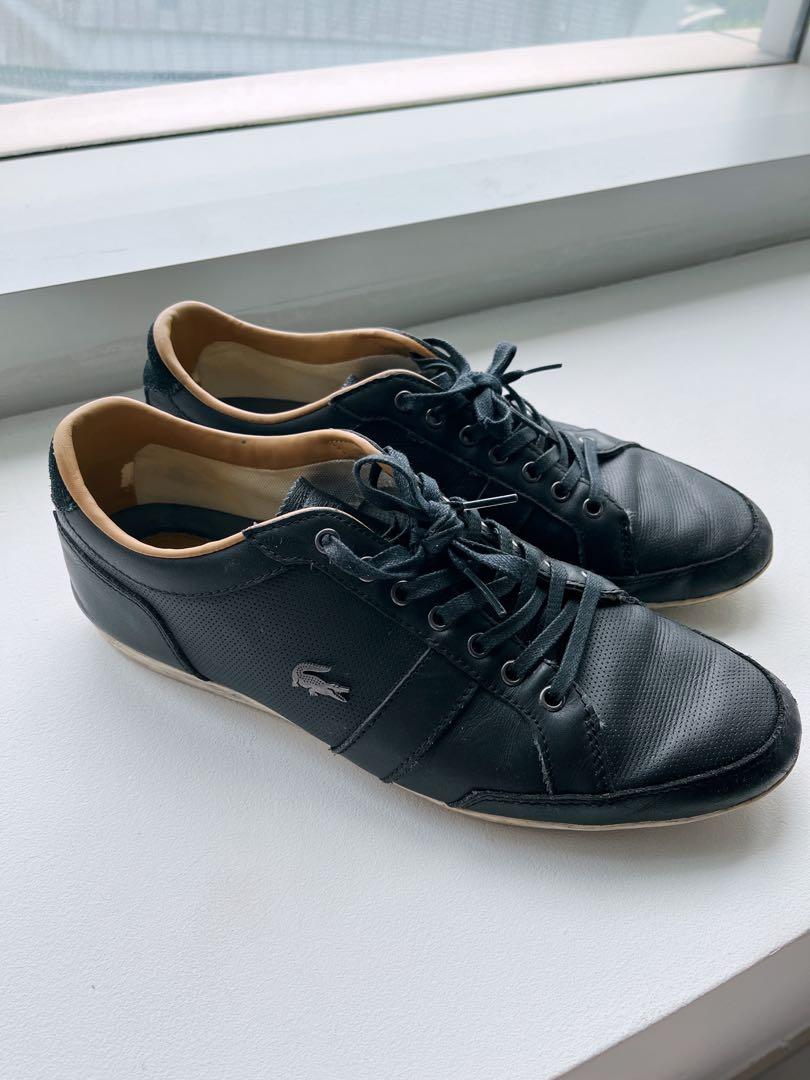 Lacoste Black Leather Sneakers Men s Fashion Footwear Sneakers on Carousell