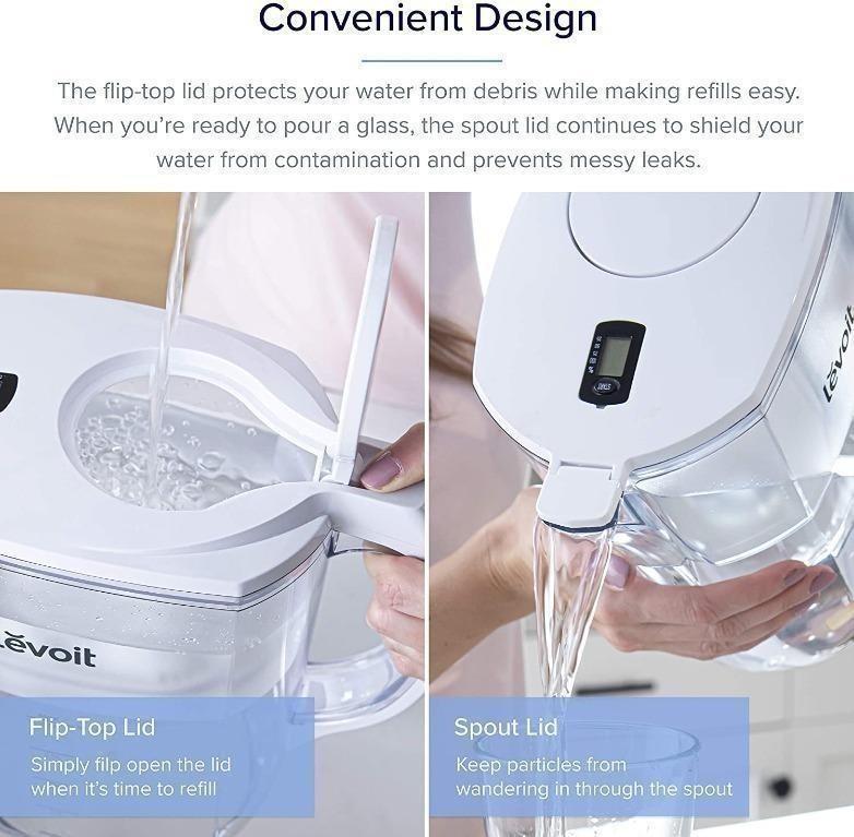 Levoit Water Filter Pitcher 10 Cup With Electronic Indicator Reduce Chlorine And Heavy Metals 8022