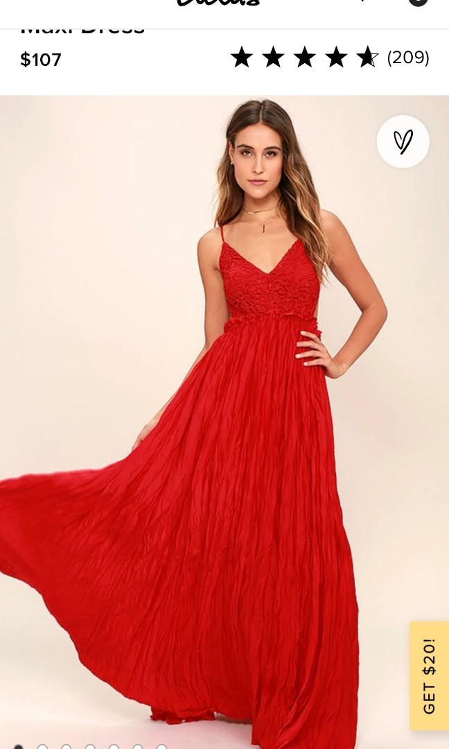 Lulu s Crocheted Red Maxi Dress Backless Women s Fashion Dresses