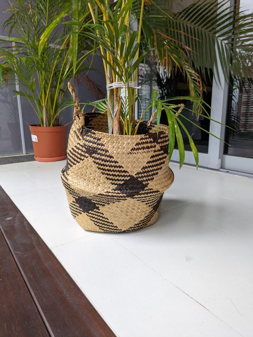 Palm tree and straw pot holder, Furniture & Home Living, Gardening