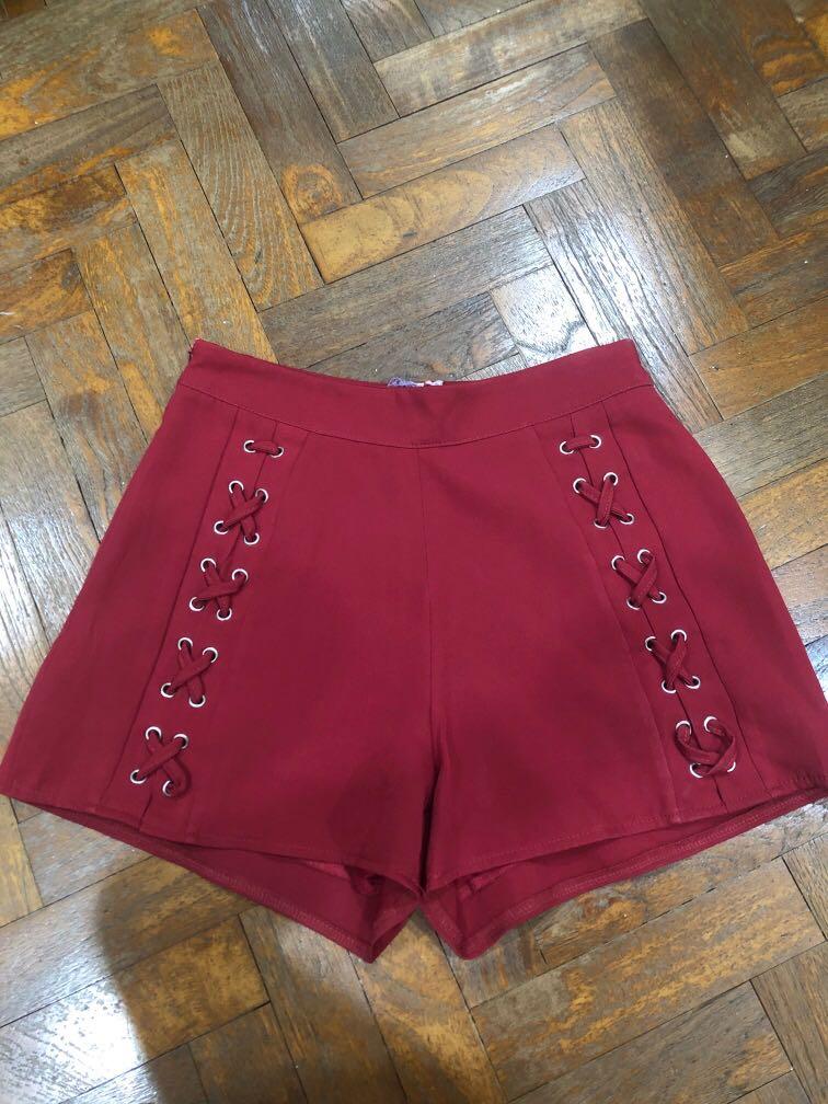 PURPUR red lace up shorts Women s Fashion Bottoms Shorts on