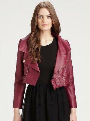 Rasberry Bow Cropped Leather Jacket 