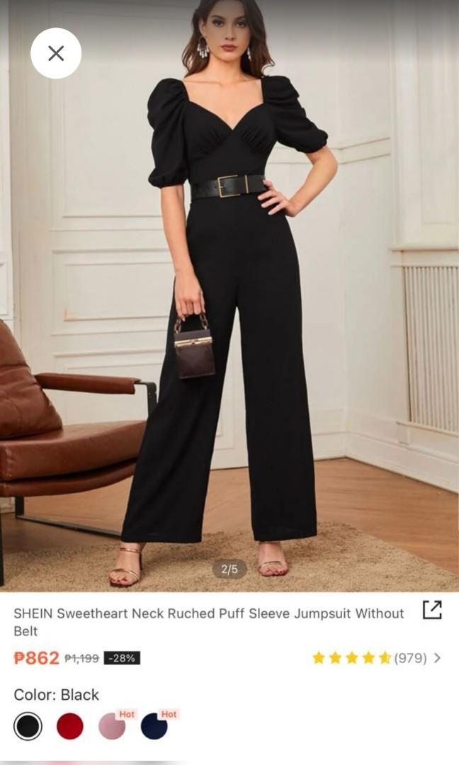 Shein Black Jumpsuit Wideleg (Category: Jumpsuits) located in Paranaque City. Submitted by declutter_mom (Listing ID 1161042487, Image 1). Description: Very nice Shein Black Jumpsuit Worn once Fits L Ganda ng fabric, bagsak Bottom is wideleg :) ** Belt not included.
