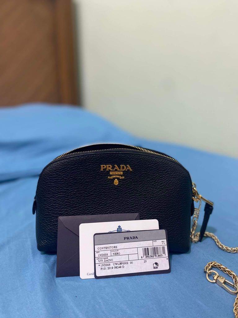 Prada cosmetic shop pouch with strap