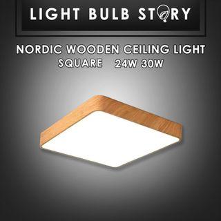 UPGRADED LED-Square Ultra Thin Nordic Light Full Wooden Design Ceiling Surface Light -TriColour