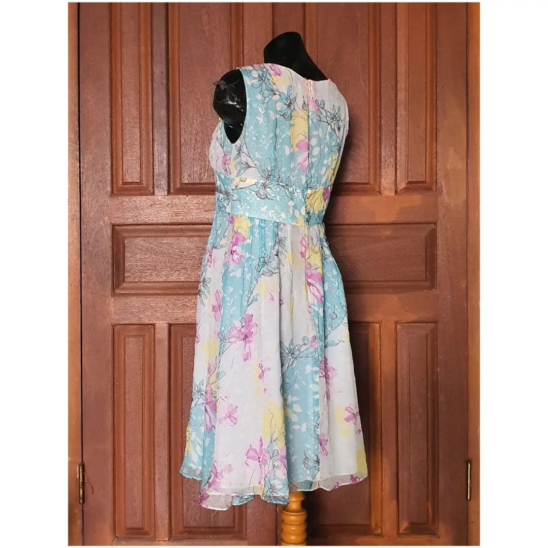 VINTAGE BLUE DRESS, Fesyen Wanita 