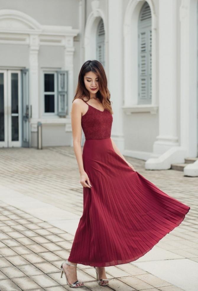 Red long dress outfit shop