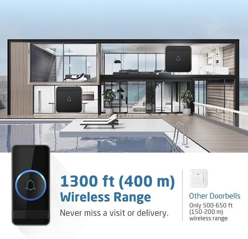 Wireless Doorbell, AVANTEK D3B Waterproof Door Chime Kit Operating at