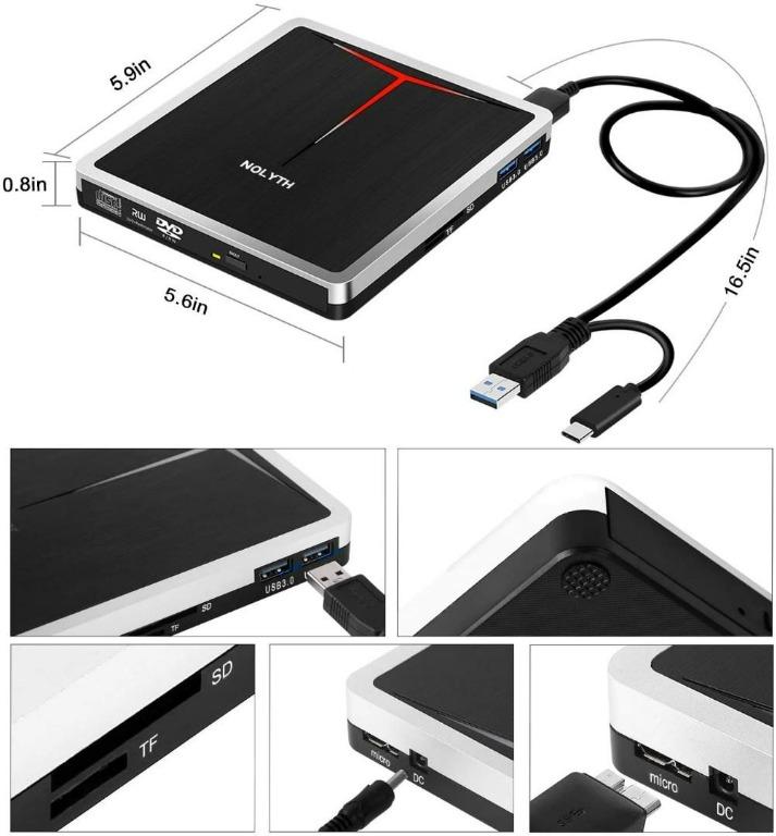 084) NOLYTH External Bluray DVD Drive USB 3.0 Type C 5in1 Bluray