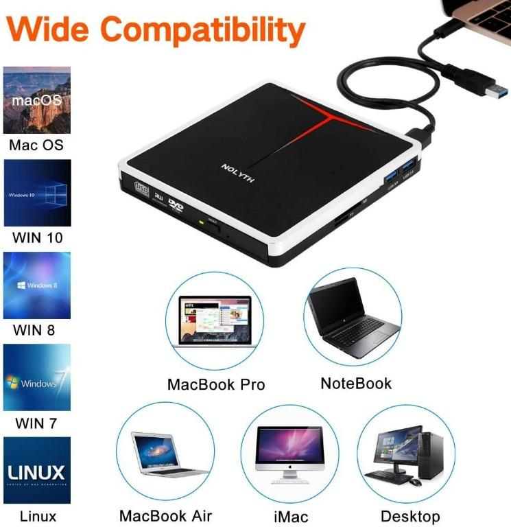 084) NOLYTH External Bluray DVD Drive USB 3.0 Type C 5in1 Bluray