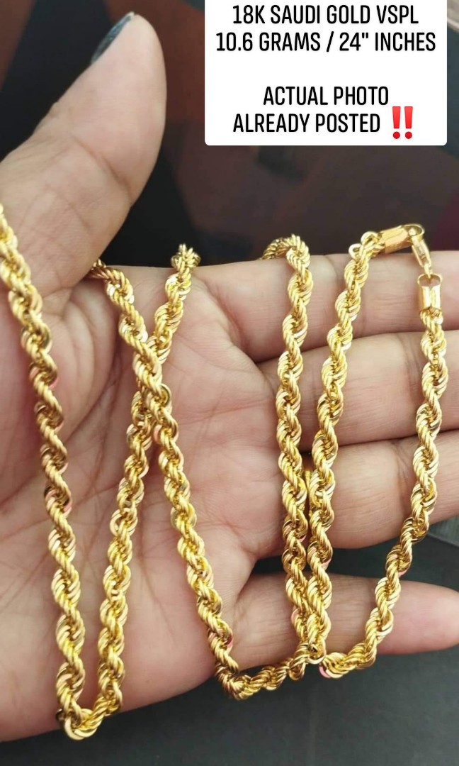 18K Saudi Gold Rope Chain 24 inches 