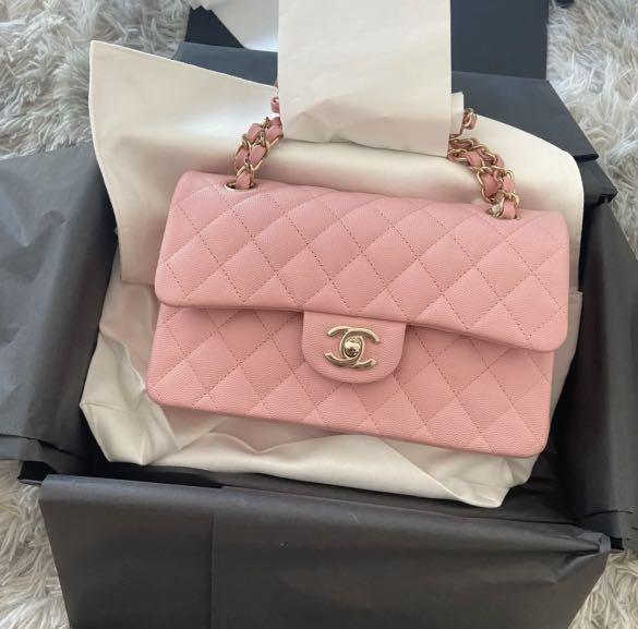 22C Chanel Classic Flap Pink Small Caviar LGHW, Luxury, Bags