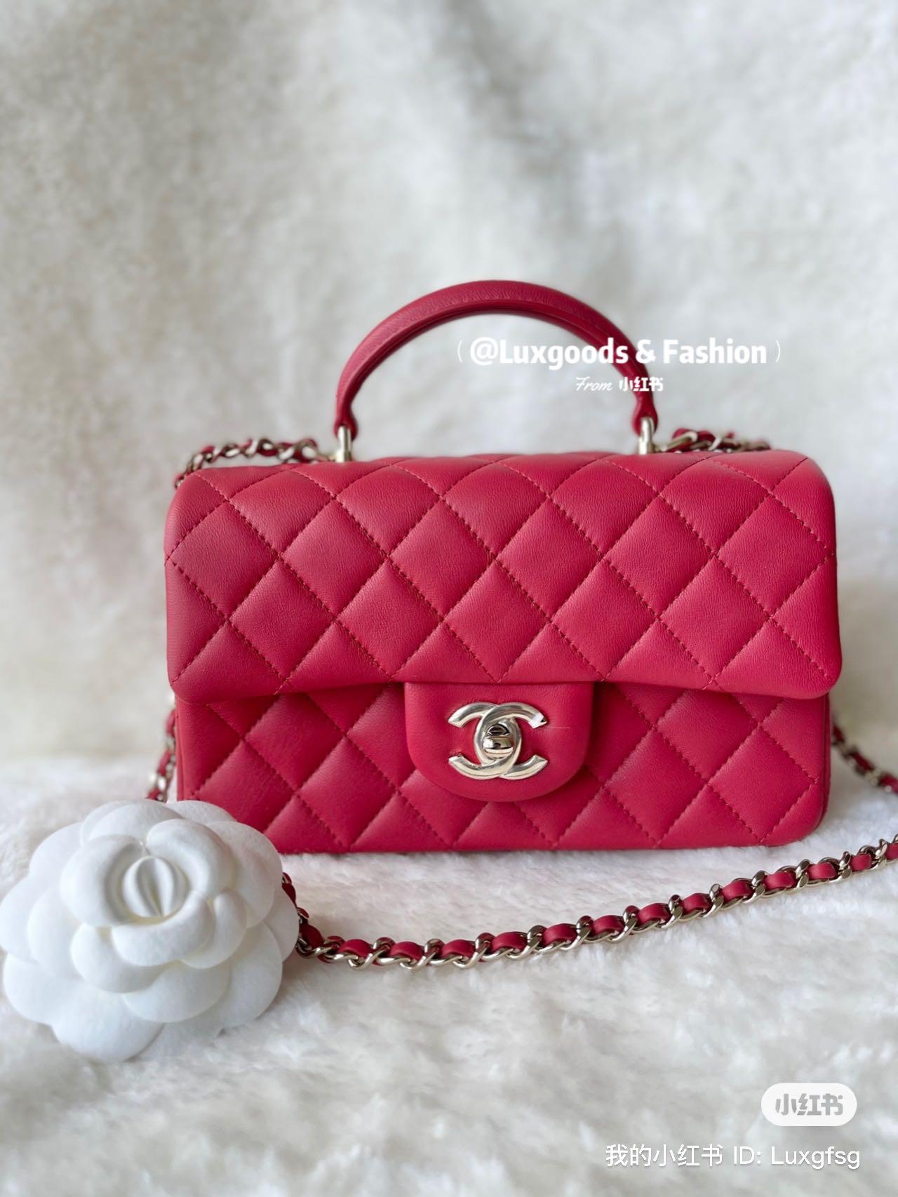 22P Chanel Mini Flap Top Handle Red, Luxury, Bags & Wallets on Carousell