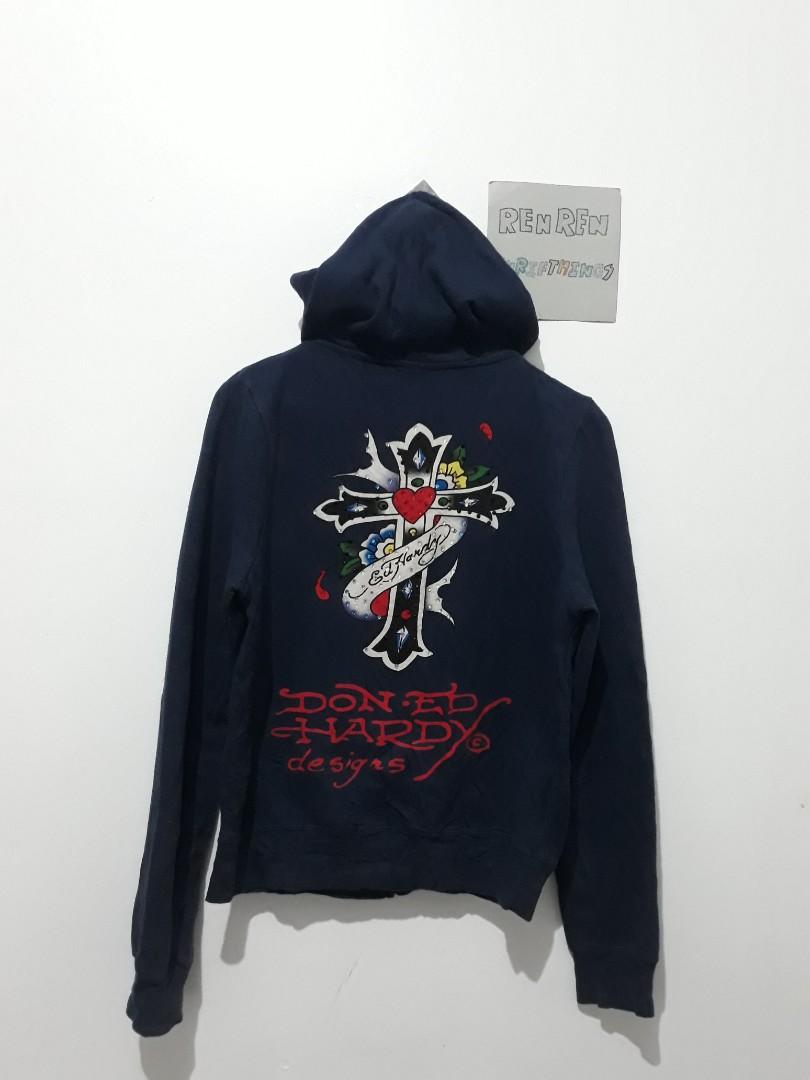 Authentic Ed Hardy Rhinestone Cross Zip Hoodie, Women's Fashion, Coats,  Jackets and Outerwear on Carousell